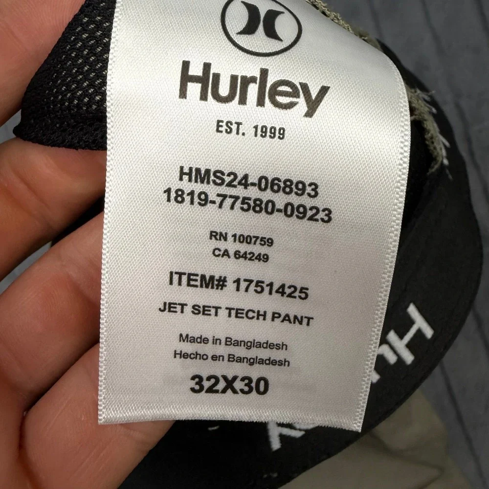 Hurley Jet Set Tech Pants Mens 32x30 Khaki Tan Straight Leg Chino HMS24-06893